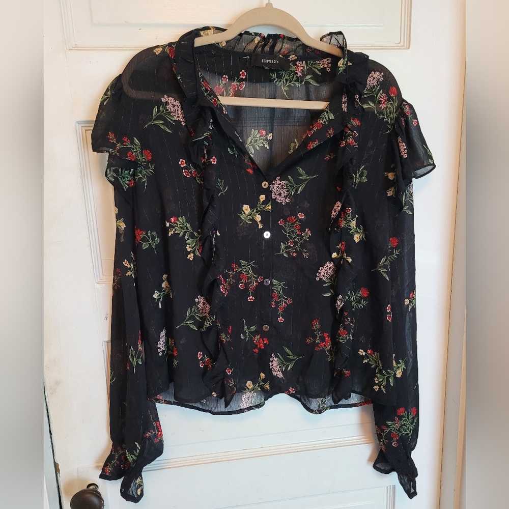 Sheer black ruffle top